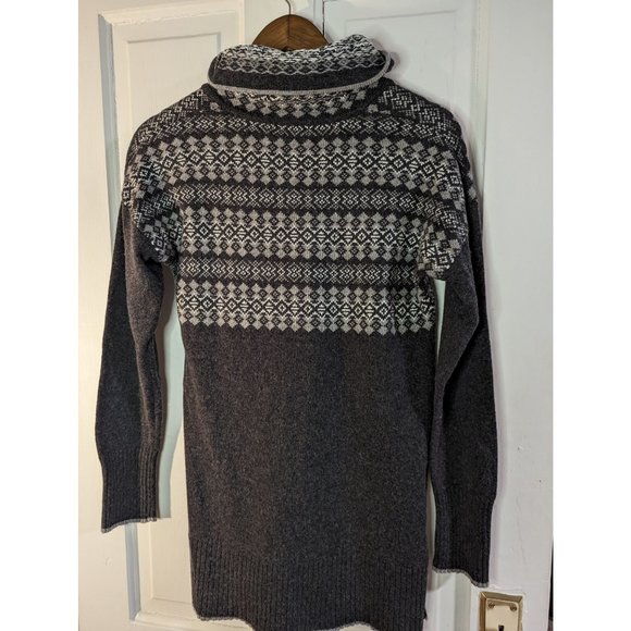 Eddie Bauer Women's Grey Fair Isle Tunic Sweater Pockets Wool Blend Sz S - Picture 3 of 8